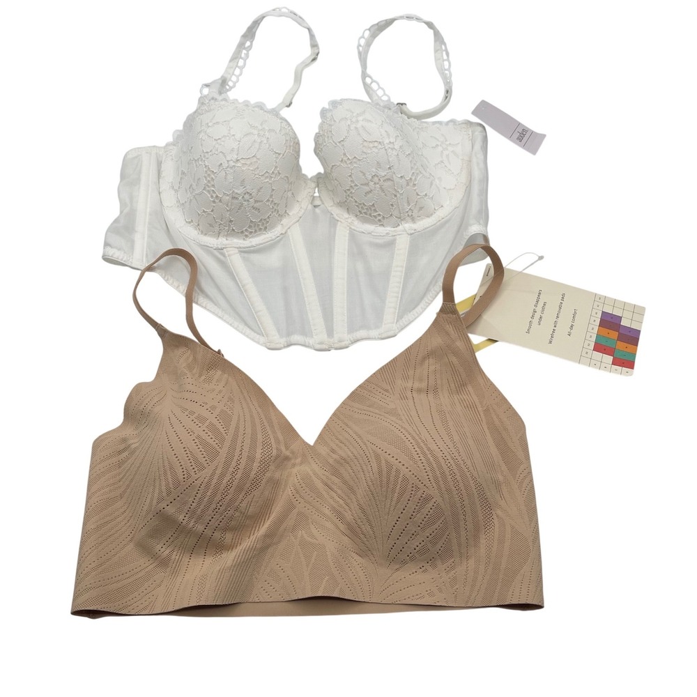 True & Co Triangle Bralette & Auden Lace Corset Bra Bundle Small NWT